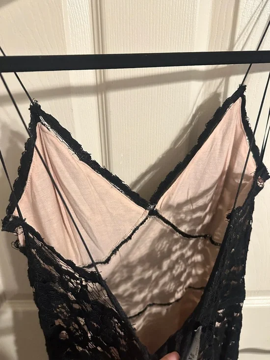 Zara A-Line Lace Spaghetti Strap Mini Dress w Nude Lining, Black, Sz L - Picture 8 of 15